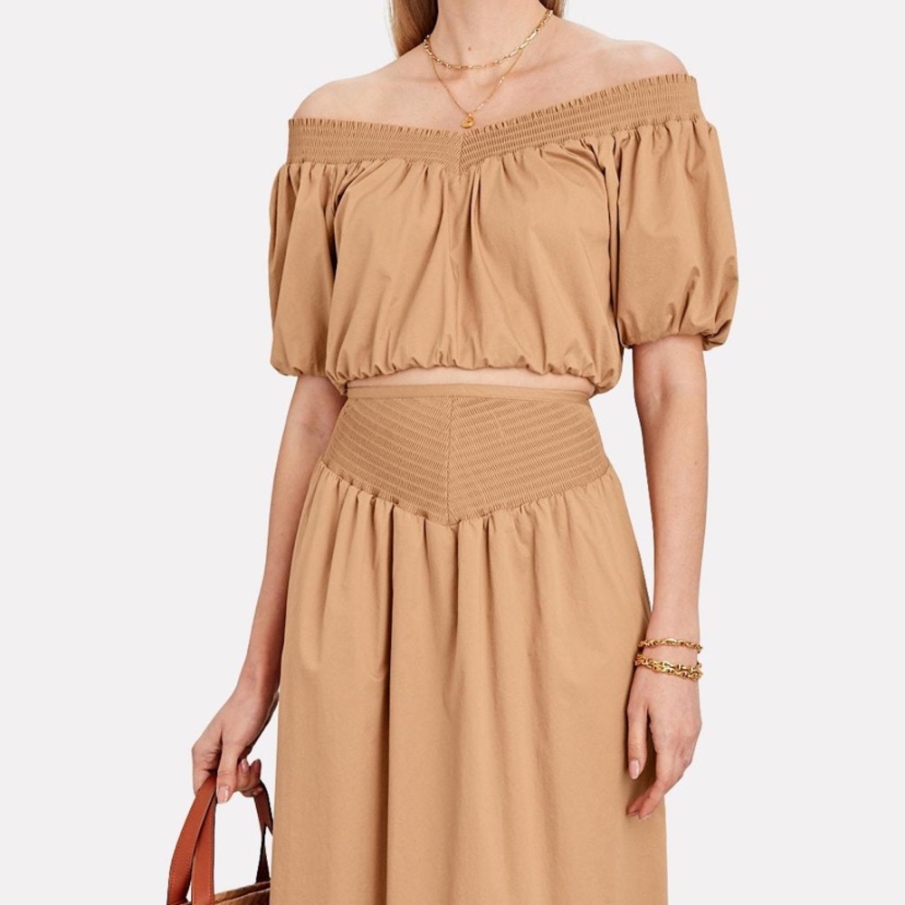 A.L.C. Natural Tan Beige Naya Off-The-Shoulder Crop Top Size 2